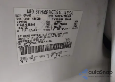 2002 Ford F-250 Lariat/Xl/Xlt from USA, damaged, VIN 1FTNW20FX2EA85326